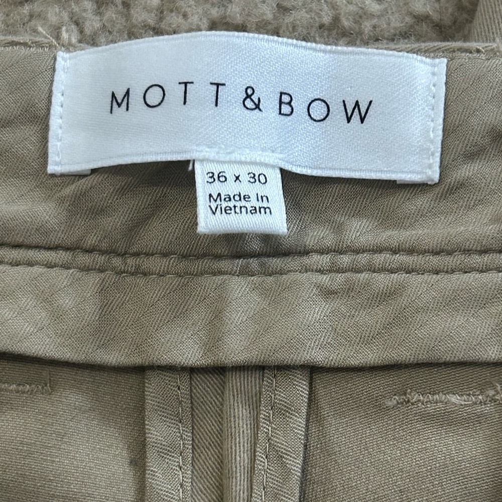Mott and Bow Pants Mens 36x30 Twill Chino Cotton Flat Front Charles Khaki - Picture 3 of 8